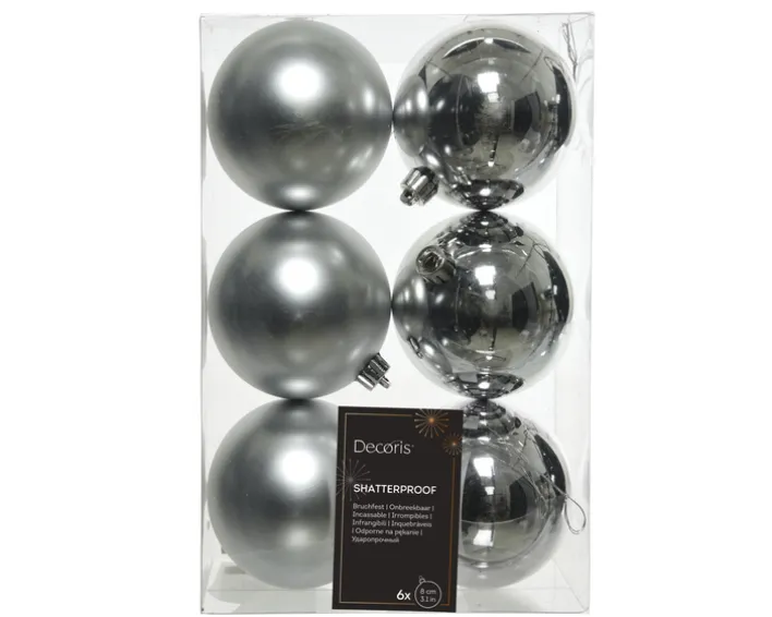 Weihnachten Weihnachtskugel Mix 6tlg. bruchfest 8 cm Silberfarbig