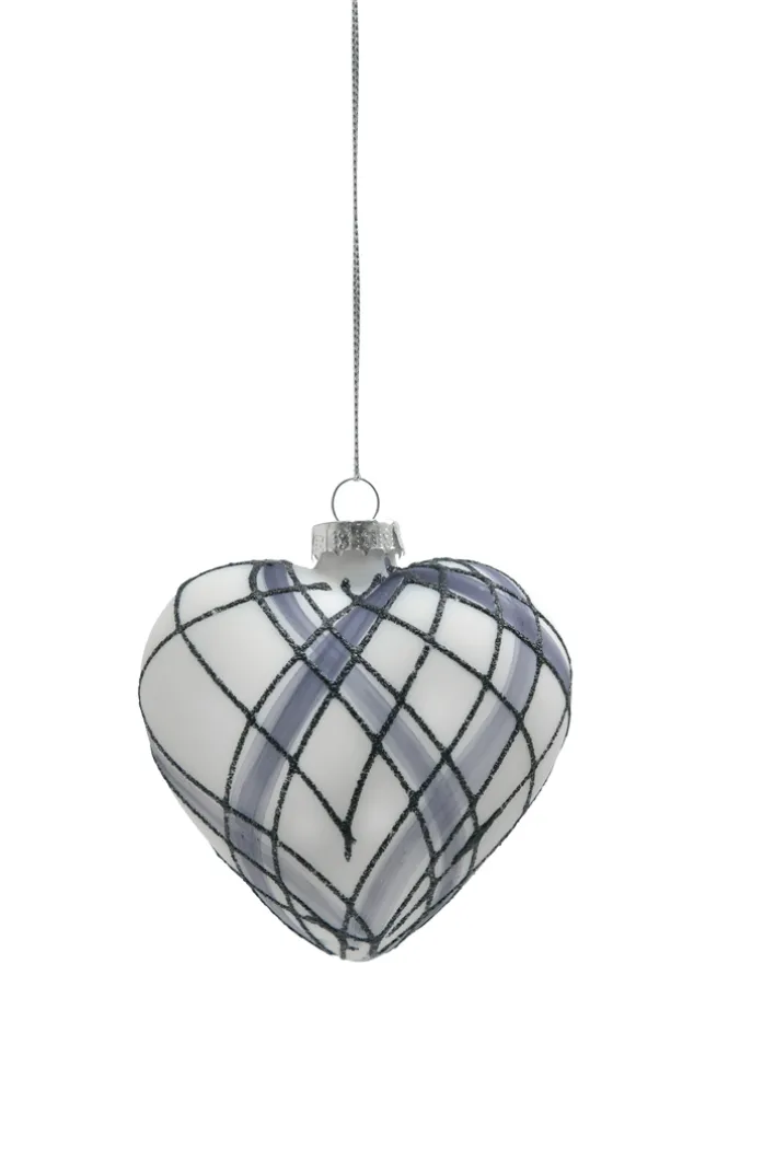 Weihnachtskugel BLACK FOREST Glas herzförmig 8,9 cm Grau/Schwarz/Weiß