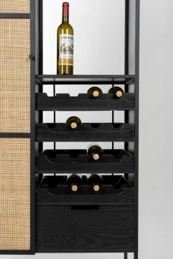 Weinschrank JOANNA 80 x 175 cm Rattangeflecht/schwarz