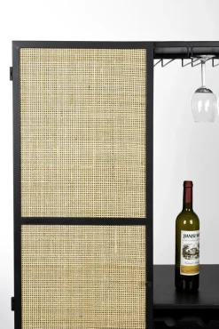Weinschrank JOANNA 80 x 175 cm Rattangeflecht/schwarz
