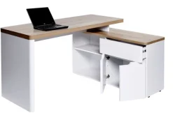 Winkelschreibtisch Riviera Eiche Nachbildung/Weiß matt ca. 140 x 118 x 77 x 55 cm