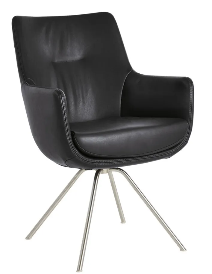 WK-WOHNEN Armlehnstuhl Lederbezug schwarz/ silber