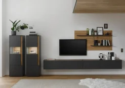 Wohnkombi 22 CITY 5-teilig 440 x 180 cm Anthrazit/Wotan Eiche Dekor