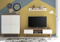 Wohnkombi 6 LENA/MERLE 3-teilig 277x160 cm Weiß Matt / Riviera Eiche Dekor