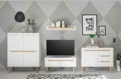 Wohnkombination 16 SVANTE TORGE 4-teilig Weiß matt/Braun 344 x 170 cm