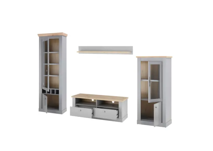 Wohn-Kombination 1 CHAMBORD 4-teilig 291 x 201 cm hellgrau/braun